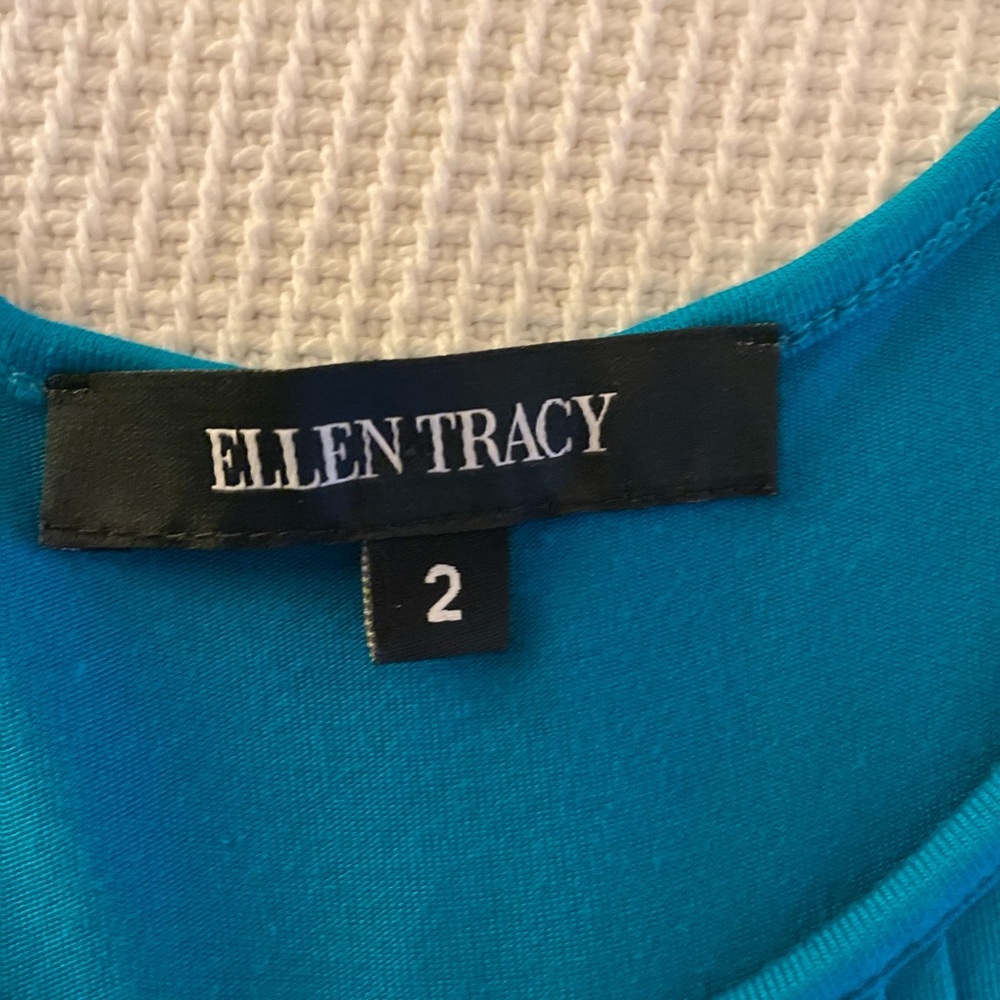 Ellen Tracy A-Line Empire Waist Pleat Detail Turquoise Sundress - Picture 4 of 5